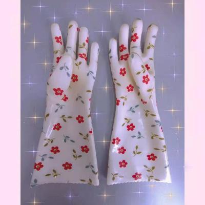 PVC coating household kitchen gloves with printed lining